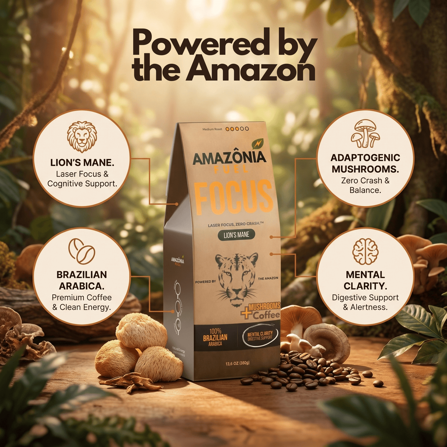 Focus Ground Mushroom Coffee - Amazonia Fuel