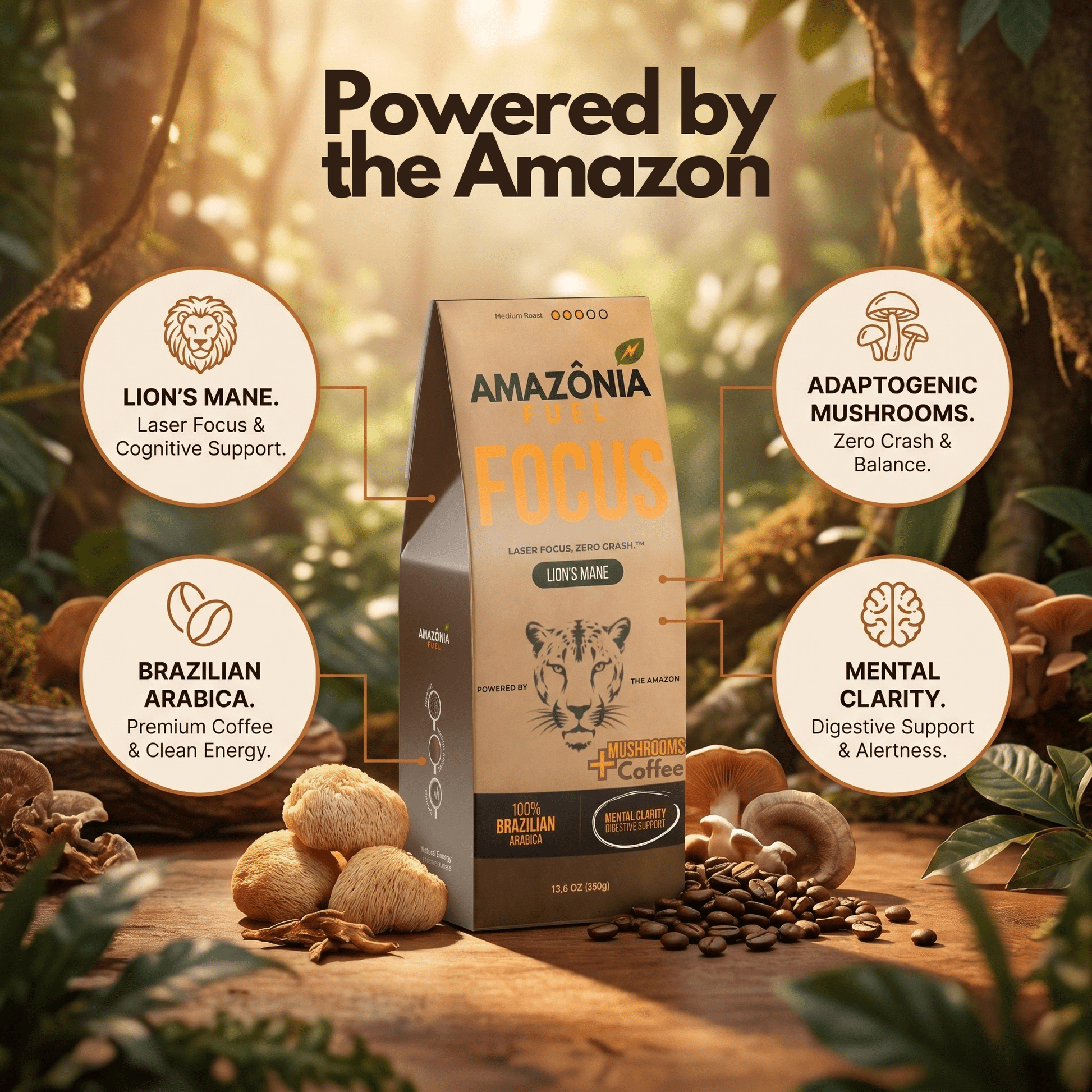 Focus Ground Mushroom Coffee - Amazonia Fuel